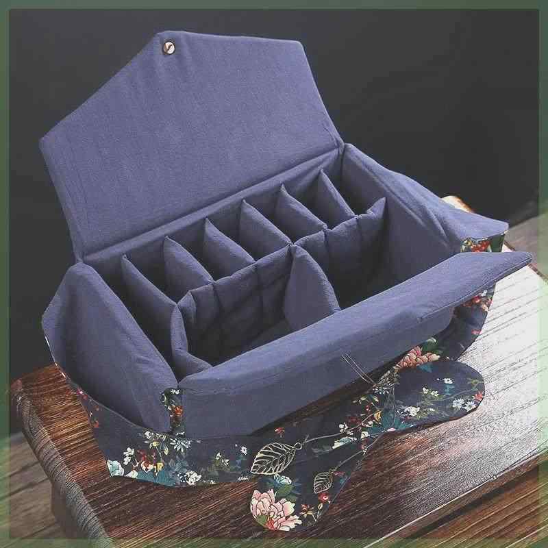 茶器収納バッグ レトロ ヴィンテージ風 綿麻 厚手 急須 湯呑み セット 持ち運び 保護 トラベルポーチ ..