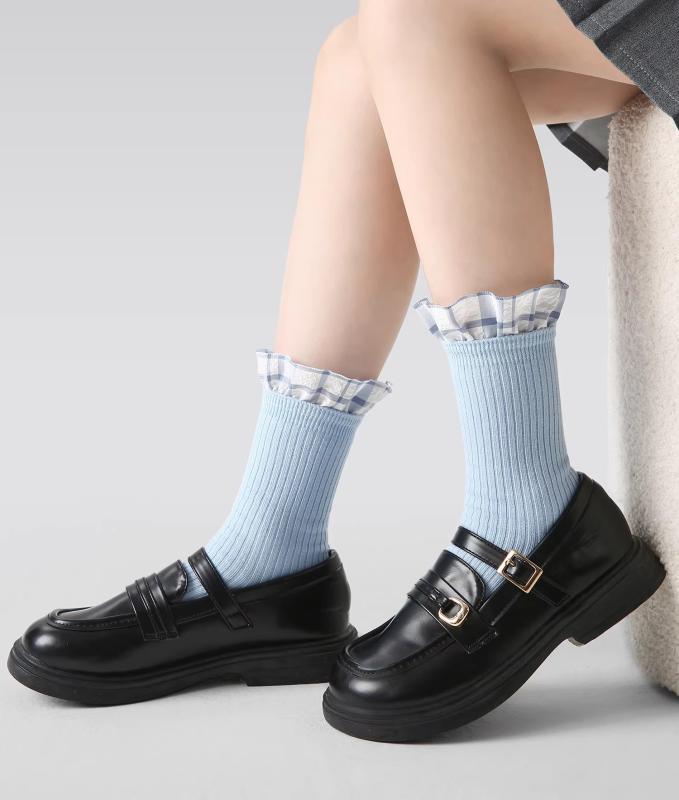 ソックス キッズ 女の子 ガールズ 韓国 無縫製 クルー丈 コットン リボン レース プリンセス 春秋冬 普..