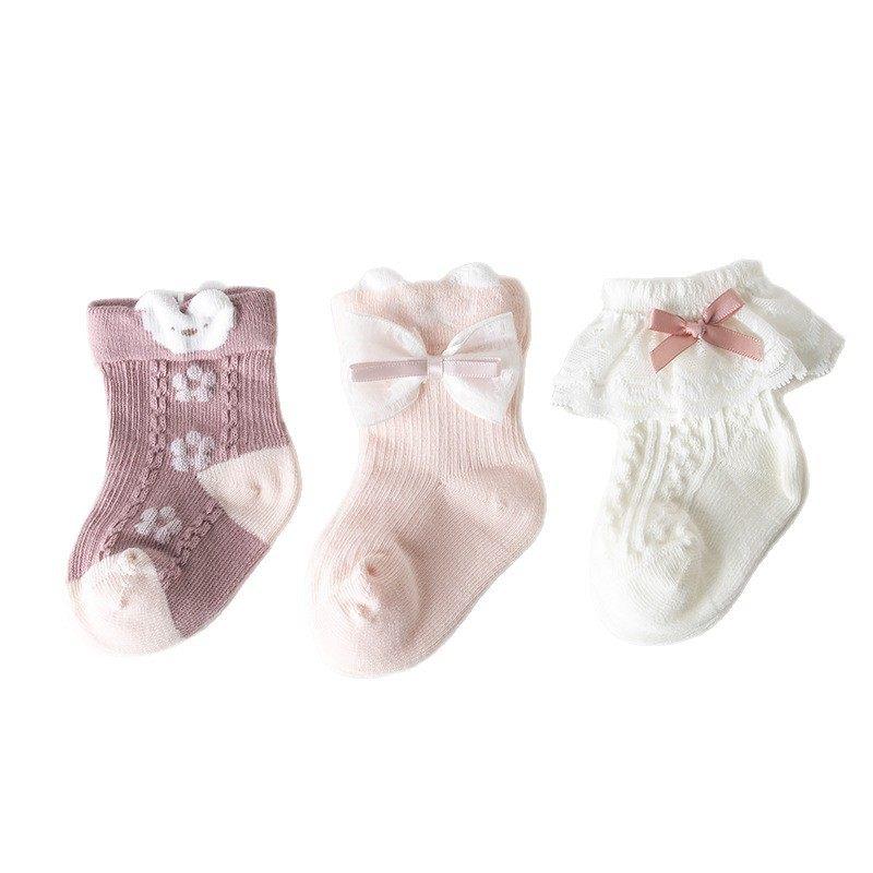 ソックス ベビー 女の子 新生児 幼児 春秋冬 綿 コーマ綿 0-6ヶ月 フリル プリンセス ミドル丈 レース ..