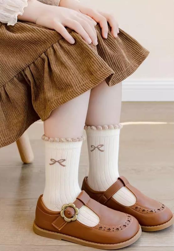 ソックス 女の子 キッズ かわいい クマ柄 フリル レース ミドル丈 クルー丈 コットン 綿 シルケット加工 アニマル キャラクター デイリー 普段使い おしゃれ カジュアル 春秋冬