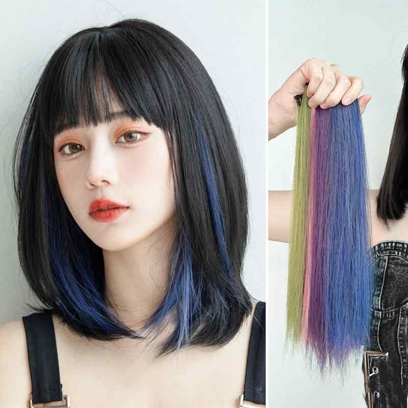 ウィッグ エクステ ショート 耳掛け ハイライト メッシュ ワンタッチ ピース 耐熱ファイバー 自然な ブリーチ風 目立たない アッシュブルー ホワイトアッシュ ライラック ヘアアレンジ ファッション