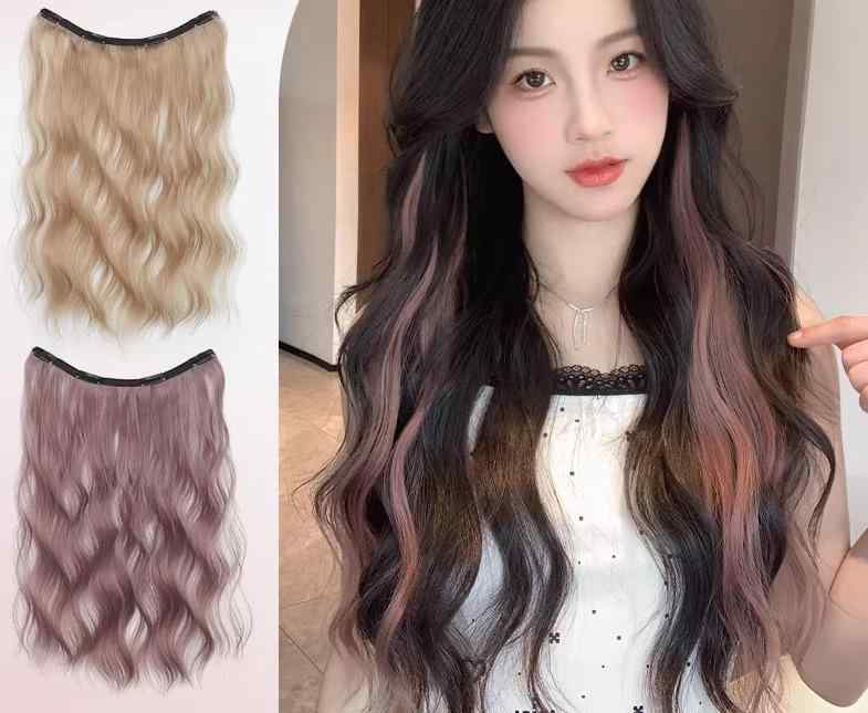 ヘアピース インナーカラー 超軽量 極薄 一枚タイプ ボリュームアップ 水波ウェーブ ロングカール 耐熱ファイバー ハイライト 小顔効果 ヘアアレンジ 簡単装着 自然な仕上がり イメチェン