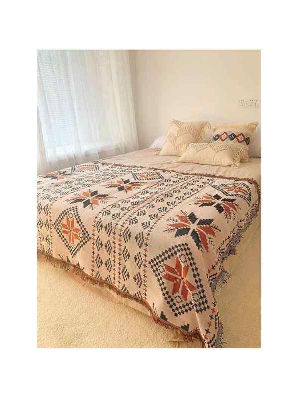 ベッドスロー ブランケット エスニック 幾何学模様 ホテルライク 来客用 保温 ポリエステル綿混 インテリア装飾 ソファカバー マルチカバー オールシーズン フリンジ