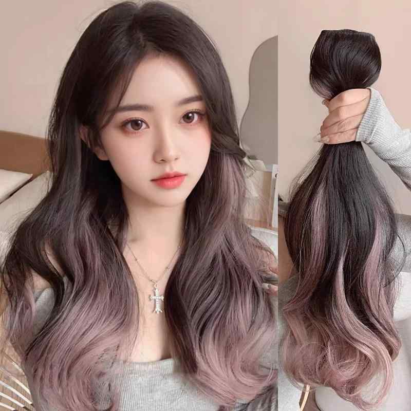 ヘアエクステ レディース ウィッグ 付け毛 ワンタッチ ハイライト バレイヤージュ インナーカラー イヤリングカラー ピンク グラデーション ロング ウェーブ カール 巻き髪 耐熱ファイバー 装着簡単 イメチェン