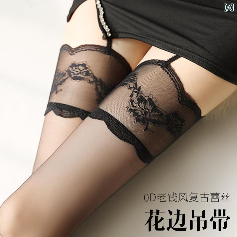 ・厚さ: 極薄・柄: 無地・詳細: レース・筒丈: ハイソックス・サイズ: フリーサイズ・セット数: 1足・性別: レディース・用途: 美脚効果・カラー展開: ブラック、スキンカラー、オフホワイト、ワインレッド、ダークブルー、グレー・スタイ...