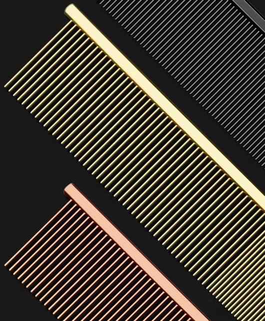 ペットブラシ 犬 猫 兼用 ピアノコーム もつれ解きコーム ストレートタイプ グルーミング プロ用 競技用 毛並み 整え スタイリング 抜け毛取り 毛玉除去 絡み防止 ホームケア トリミング用品 シルバー ゴールド ブラック