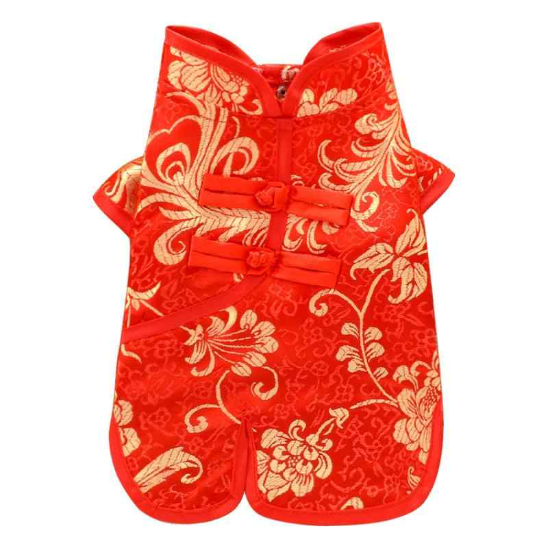 犬服 ペットウェア テディ ビション ポメラニアン 猫用 男の子 女の子 唐装 漢服 チャイナドレス 正月 新年 コスプレ 仮装 夏 サマー レッド イエロー 中国柄 ワンピース スカート