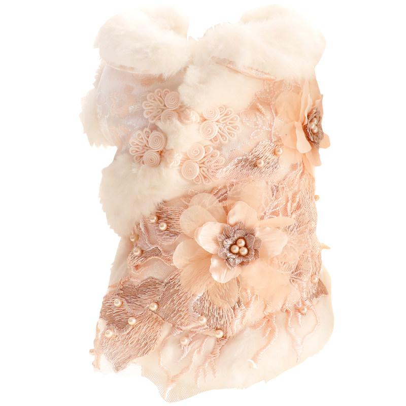 ペット服 小型犬 猫用 秋冬 お正月 チャイナ服 漢服 クラシック 立体花 プリンセス風 チワワ トイプードル マルチーズ ブルー ピンク スモーキーブルー