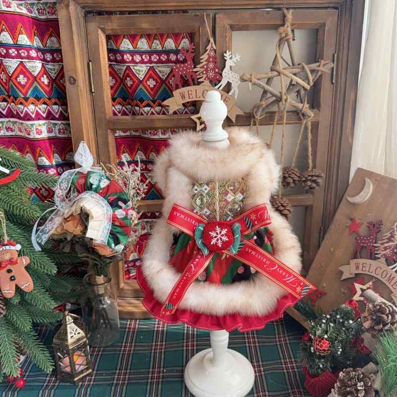 ドッグウェア キャットウェア 小型犬 中型犬 秋冬 プリンセス風 かわいい ワンピース ドレス クリスマス お正月 イベント 晴れ着 コスチューム