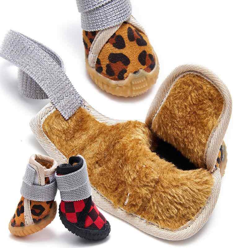 犬用ブーツ ドッグシューズ 小型犬 子犬 冬 防寒 防水 防滑 裏起毛 ゴム底 滑り止め 4足セット 足保護 あったか スノーブーツ ヒョウ柄 ブラック イエロー