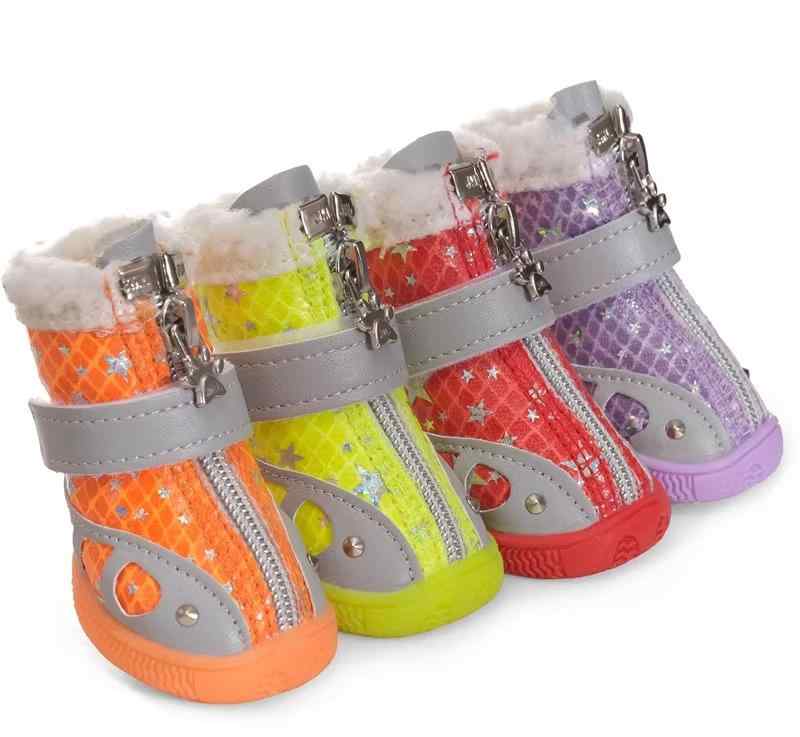 ドッグシューズ 小型犬用 秋冬 裏ボア 防寒 防水 脱げにくい 柔らかい ソフトソール あったか テディ ビションフリーゼ ポメラニアン シュナウザー 犬用ブーツ 紫 赤 蛍光緑