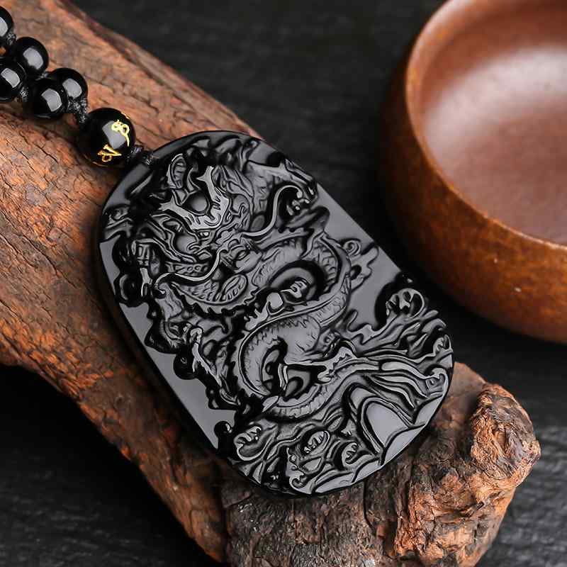 ネックレス メンズ 黒 迫力 龍牌 ドラゴン 干支 ペンダント 民族風 ファッション アクセサリー 黒 普段..