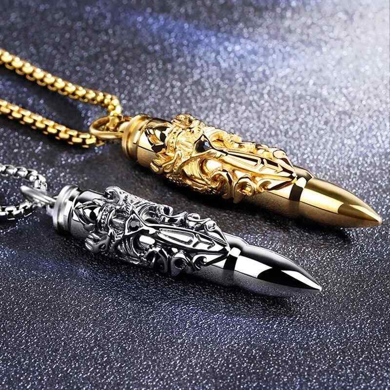 ネックレス メンズ 男性用 龍柄 弾丸型 ペンダント チタン鋼 中空 香水入れ ラブレター収納 個性的 お..