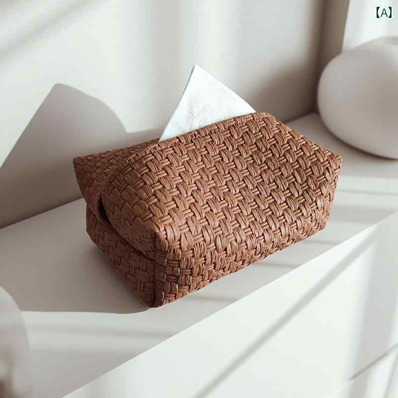 ティッシュケース おしゃれ 収納ボックス 編み込み レザー 侘び寂び ヴィンテージ風風 レトロスタイル ..