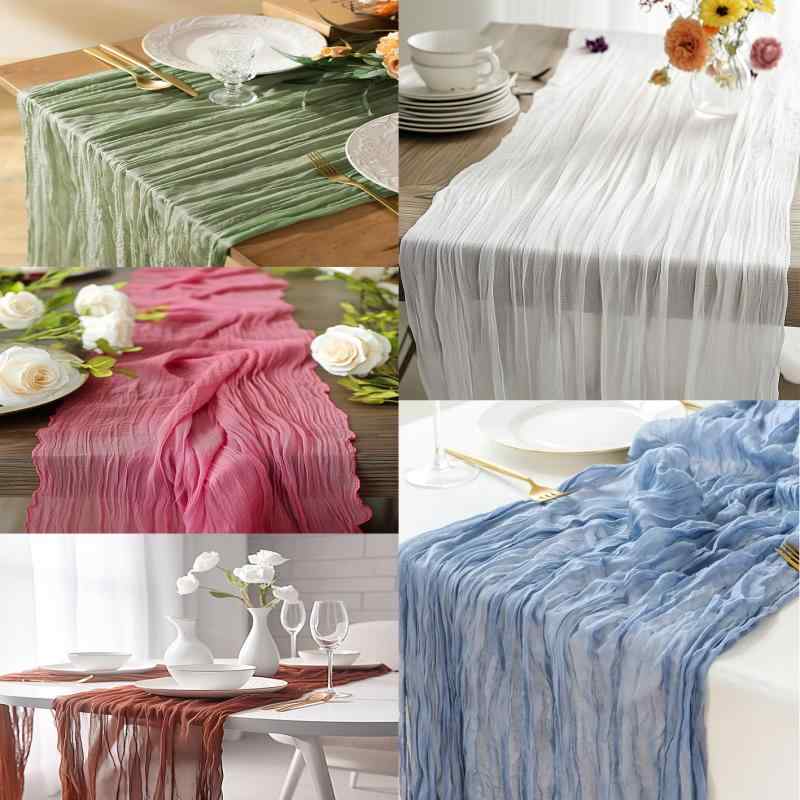テーブルランナー センタークロス 敷物 結婚式 パーティー ダイニング シワ加工 プリーツ チーズクロス..