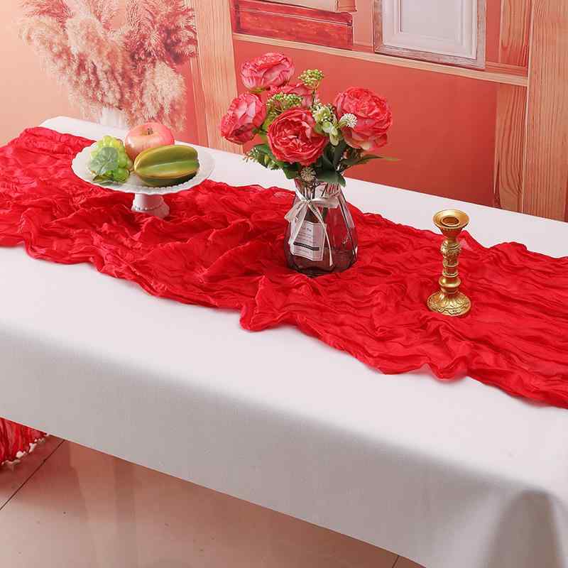 テーブルランナー ボイル生地 しわ加工 クリンクル 欧風 アンティーク調 ポリエステル 高級感 透け感 ..