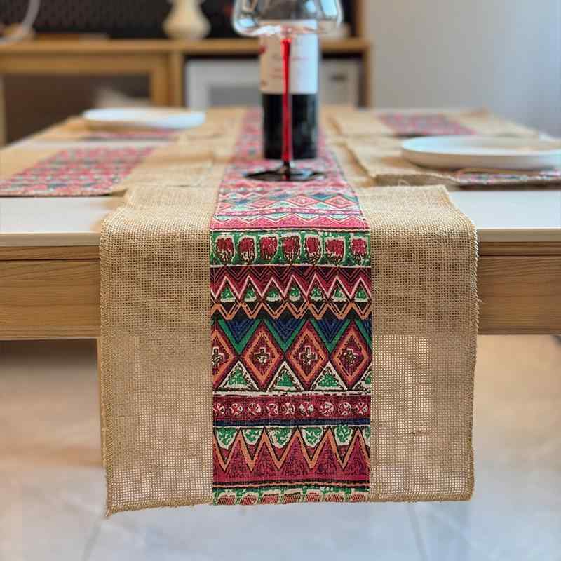 テーブルランナー ボヘミアン エスニック ジュート 麻 リネン 素材 ヨーロピアン ハンドメイド テーブ..