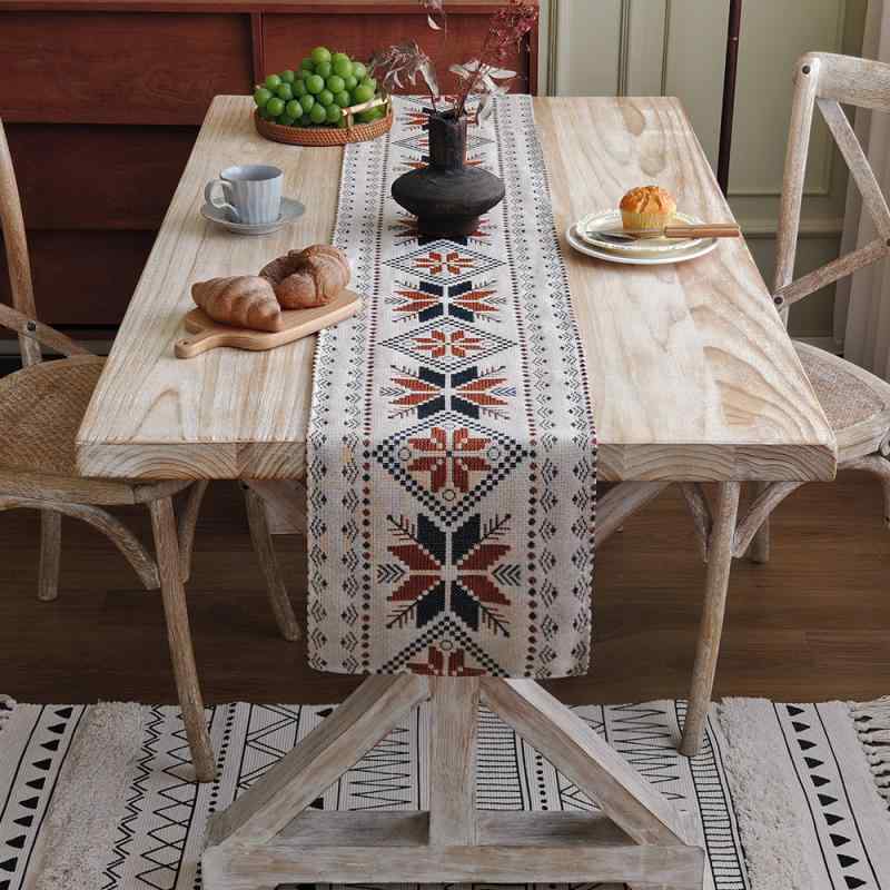 樂天商城 - テーブルランナー テーブルセンター 綿 麻 コットン リネン 混紡 ジャガード 織り ストライプ チェック柄 アメリカン レトロ ヴィンテージ風風 ダイニング リビング パーティー おしゃれ オレンジ ベージュ 高級感
