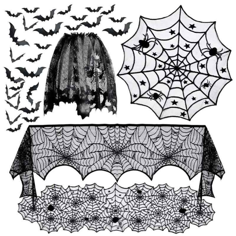 テーブルクロス ハロウィン ランナー 飾り付け 北欧風 パーティー 黒 レース 暖炉 敷物 インテリア 雑貨 小物 幽霊 グッズ ゴシック ポリエステル 撥水 丸洗い 耐久性 蜘蛛の巣 骸骨 蝙蝠 パンプキン 秋冬