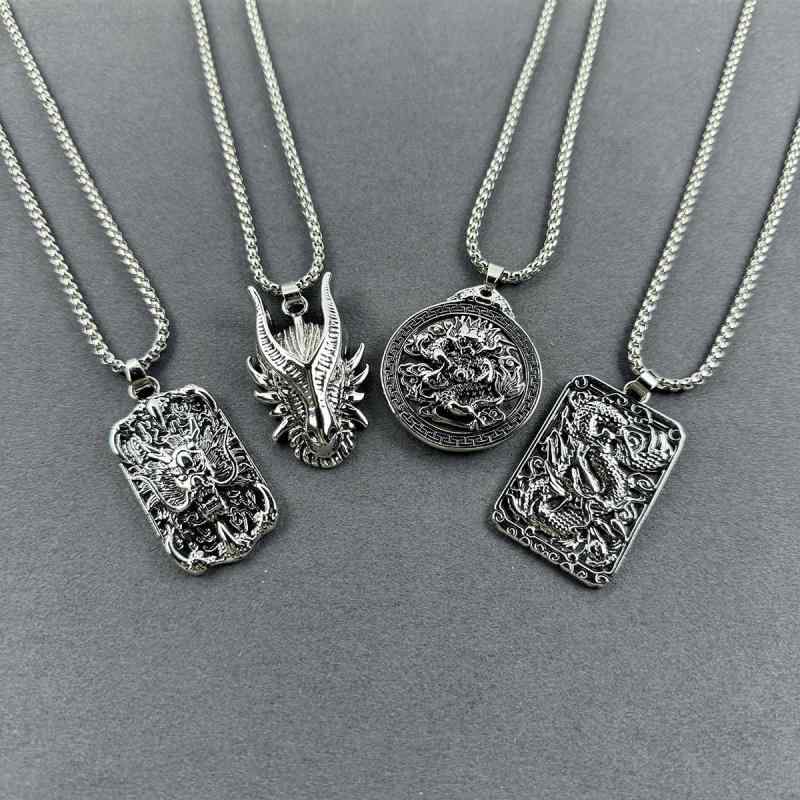 ネックレス メンズ レディース 十二支 龍 ドラゴン ペンダント レトロ アンティーク 個性的 シンプル ヒップホップ ストリート カジュアル ロングネックレス チタン鋼 合金 アクセサリー