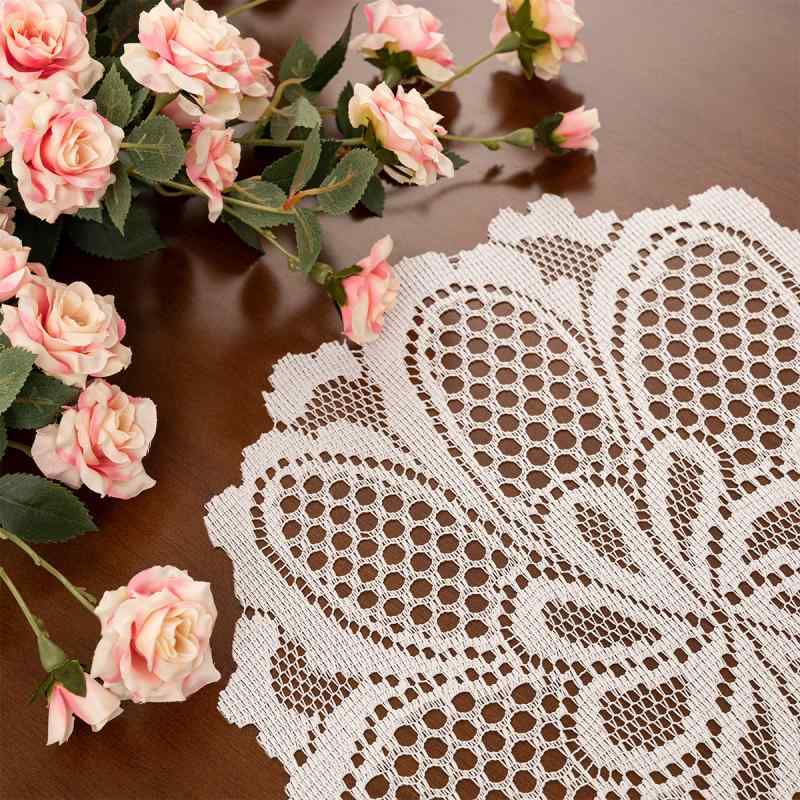 ランチョンマット レース ラウンド型 丸形 デイジー 花柄 フラワー 透かし彫り 敷物 テーブルマット テ..