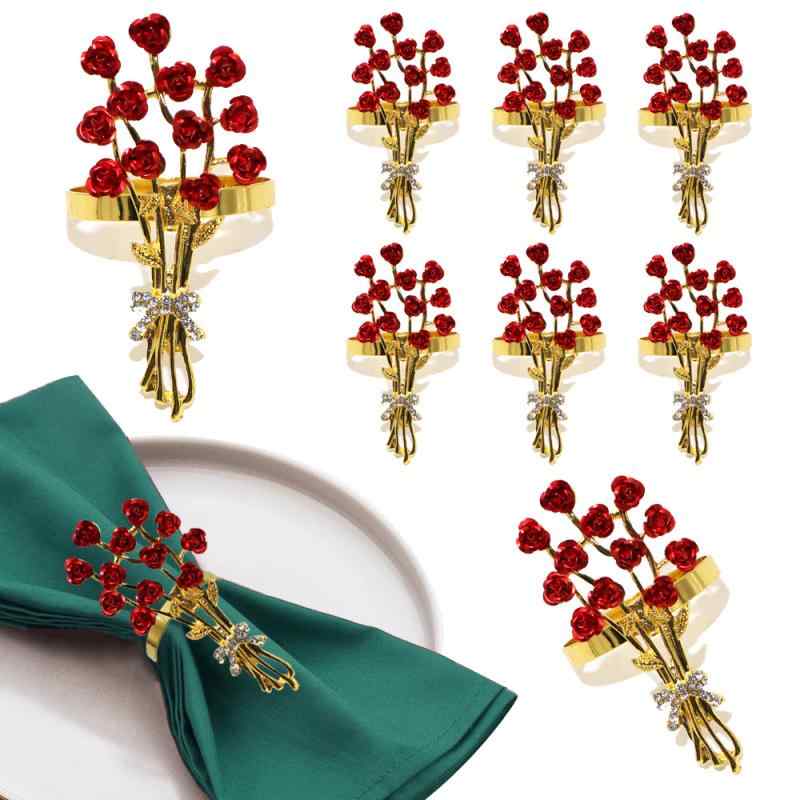 ナプキンリング ローズ バラ 薔薇 フラワー 花 結婚式 ホテル レストラン 西洋風 金属製 メタル 電気メッキ加工 高級感 華やか 上品 食卓小物 テーブルコーディネート 装飾 ホルダー バックル ゴールド レッド 赤