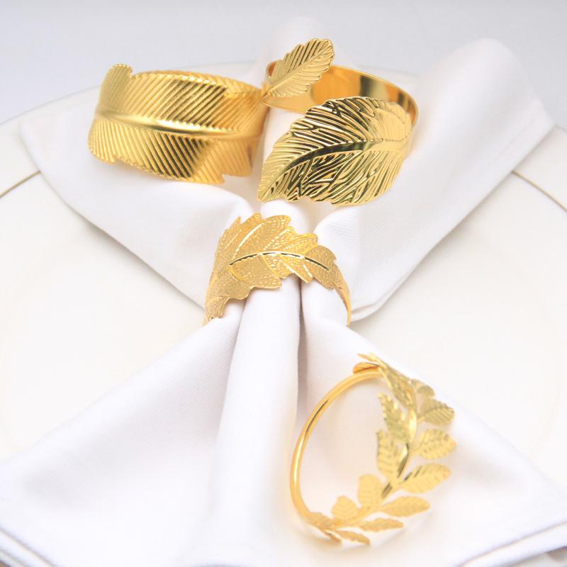 ナプキンリング ホルダー バックル 葉 リーフ 植物 モチーフ 金属製 メタル 鉄 電気メッキ加工 高級感 西洋風 モダン パーティー 結婚式 ホテル 装飾 雑貨 小物 ゴールド シルバー