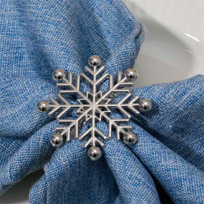 ナプキンリング クリスマス 雪の結晶 キッチン雑貨 アルミ製 電気メッキ加工 高級感 華やか 冬 テーブルコーディネート デコレーション ホテル ホームパーティー 北欧風 ゴールド シルバー 白 金属製 装飾 小物
