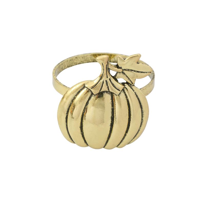 ナプキンリング パンプキン カボチャ ハロウィン アンティーク 楓 もみじ メープルリーフ レトロ 合金 電気メッキ加工 モダン シンプル レストラン パーティー 装飾 黄 ブロンズ 秋冬 飾り 雑貨 小物 インテリア