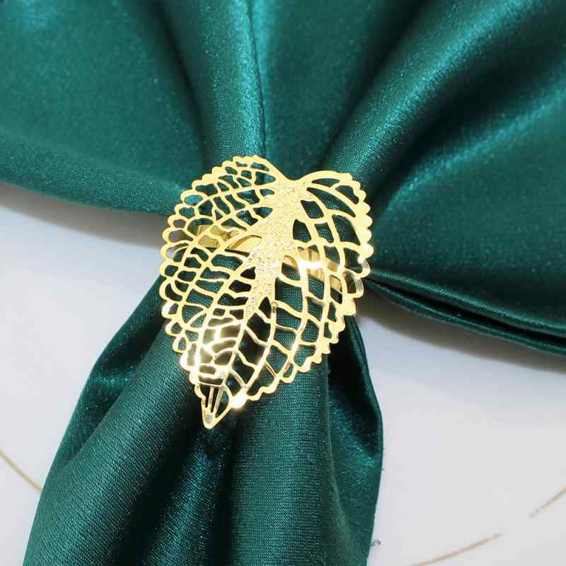 ナプキンリング リーフ 葉 透かし彫り ホテル レストラン モデルルーム ゴールド 合金 メタル 電気メッキ加工 モダン シンプル スタイリッシュ おしゃれ 高級感 テーブルコーディネート デコレーション パーティー