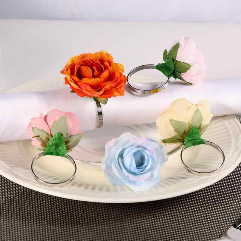 ナプキンリング ホルダー 留め具 卓上装飾 造花 フラワーモチーフ 木製 電気メッキ加工 高級感 モダン ..