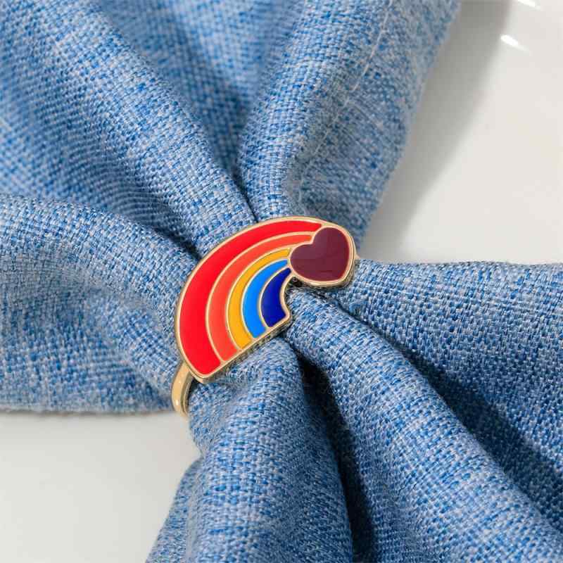 ナプキンリング ナプキンホルダー ナプキンカフ レインボー 虹 ハート 虹の橋 旗 合金 電気メッキ加工 ..