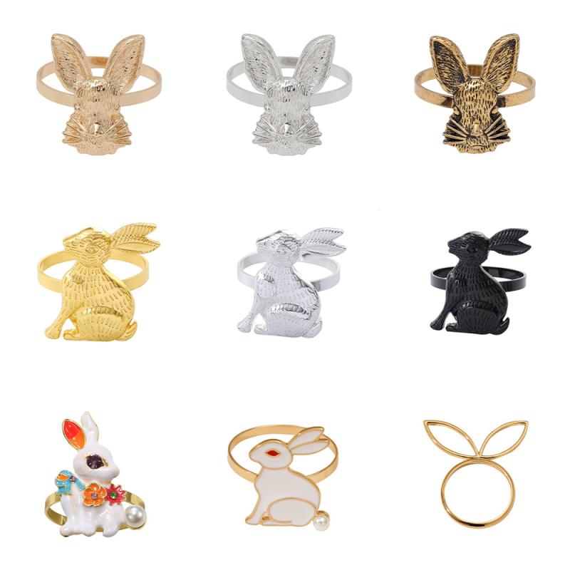 ナプキンリング ナプキンホルダー ウサギ 動物 アニマル 欧米風 西洋風 モダン シンプル 高級感 電気メッキ加工 合金 レストラン ホテル パーティー 卓上装飾 インテリア雑貨 おしゃれ かわいい 黄 ゴールド 仕上げ 華やか 演出 テーブルセッティング