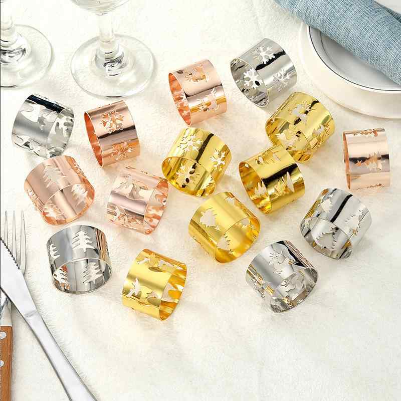 ナプキンリング メンズ レディース 秋冬 クリスマス 雪の結晶 トナカイ テーブルコーディネート 食卓 飾り レストラン用 パーティー 宴会 鉄製 電気メッキ加工 高級感 モダン シンプル おしゃれ かわいい 黄