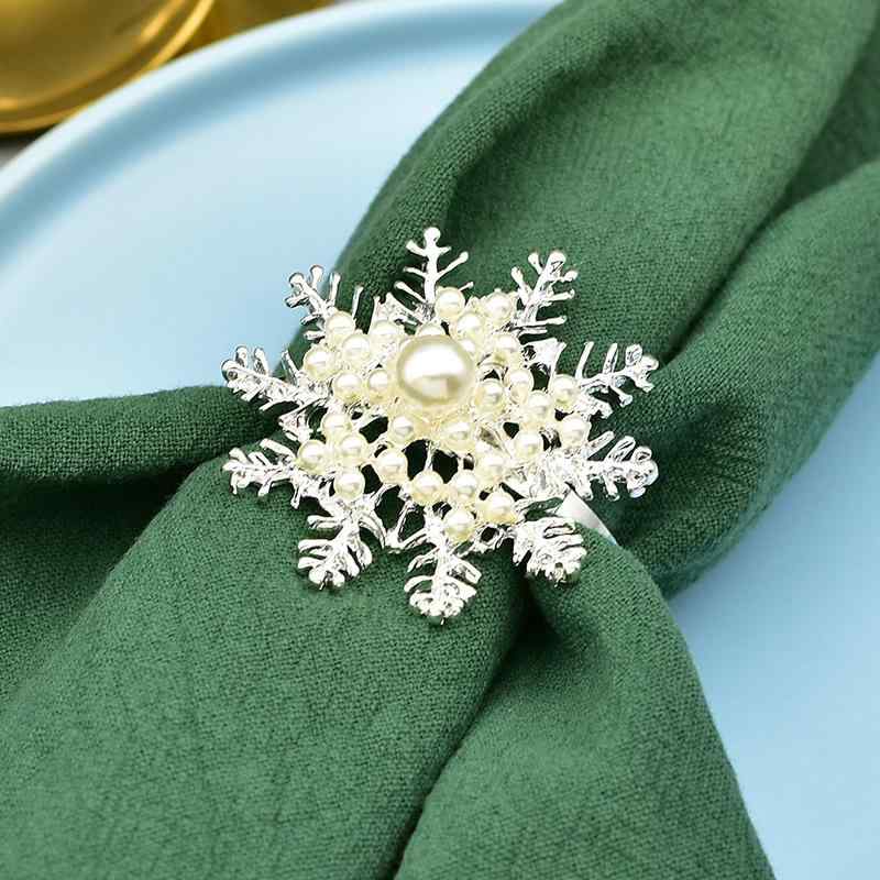 ナプキンリング クリスマス 秋冬 ホテル レストラン 雪の結晶 スノーフレーク 透かし彫り ゴールド シルバー 電気メッキ加工 高級感 西洋スタイル 北欧風 テーブルコーディネート モダン シンプル キッチン雑貨 金属製