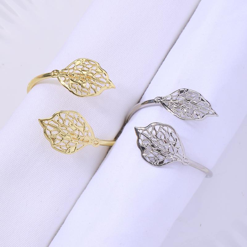 ナプキンリング リーフ 葉っぱ モチーフ ホルダー バックル ホテル レストラン 結婚式 業務用 食卓 装飾 合金 電気メッキ加工 高級感 おしゃれ 洋風 インテリア キッチン雑貨 ゴールド シルバー 光沢 輝き 綺麗 かわいい