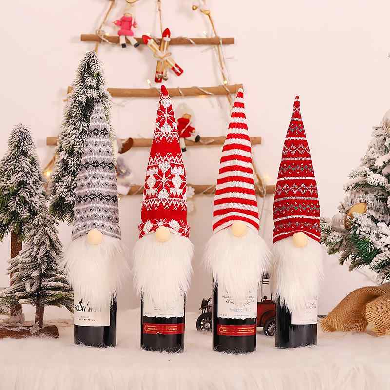ボトルカバー メンズ レディース クリスマス サンタクロース ノーム 小人 ニット 毛糸 編み込み パーティー デコレーション 食卓 演出 飾り 装飾品 かわいい おしゃれ 高級感 雪の結晶 ボーダー レッド ホワイト グレー