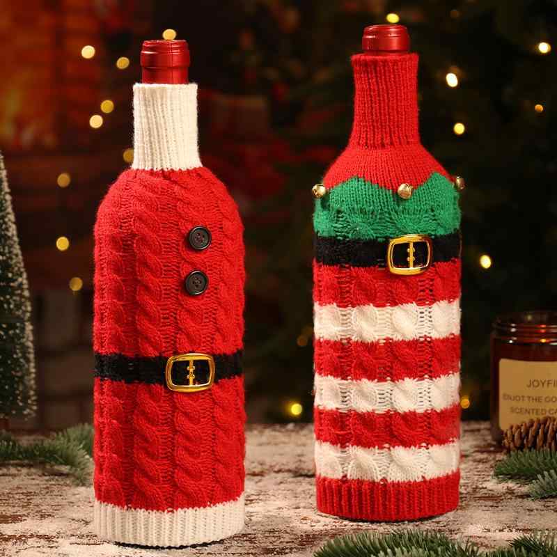 ボトルカバー クリスマス 装飾品 ワインボトルカバー シャンパンカバー ニット 卓上飾り デコレーション サンタクロース トナカイ スノーマン 雪だるま パーティー レストラン イベント 雰囲気作り 秋冬 かわいい 赤 白 布製 欧風 インテリア