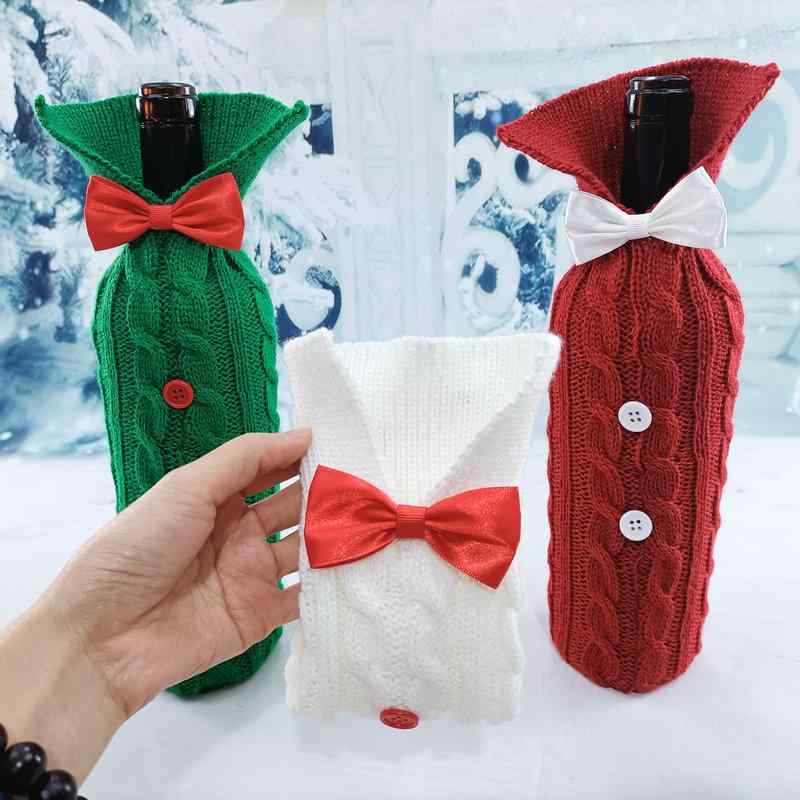 ワインボトルカバー クリスマス 秋冬 ニット 毛糸 布製 白 緑 赤 パーティー レストラン バー 北欧風 おしゃれ かわいい インテリア 雑貨 卓上装飾 伸縮性 柔らかい 厚手 サンタクロース テーブルコーディネート