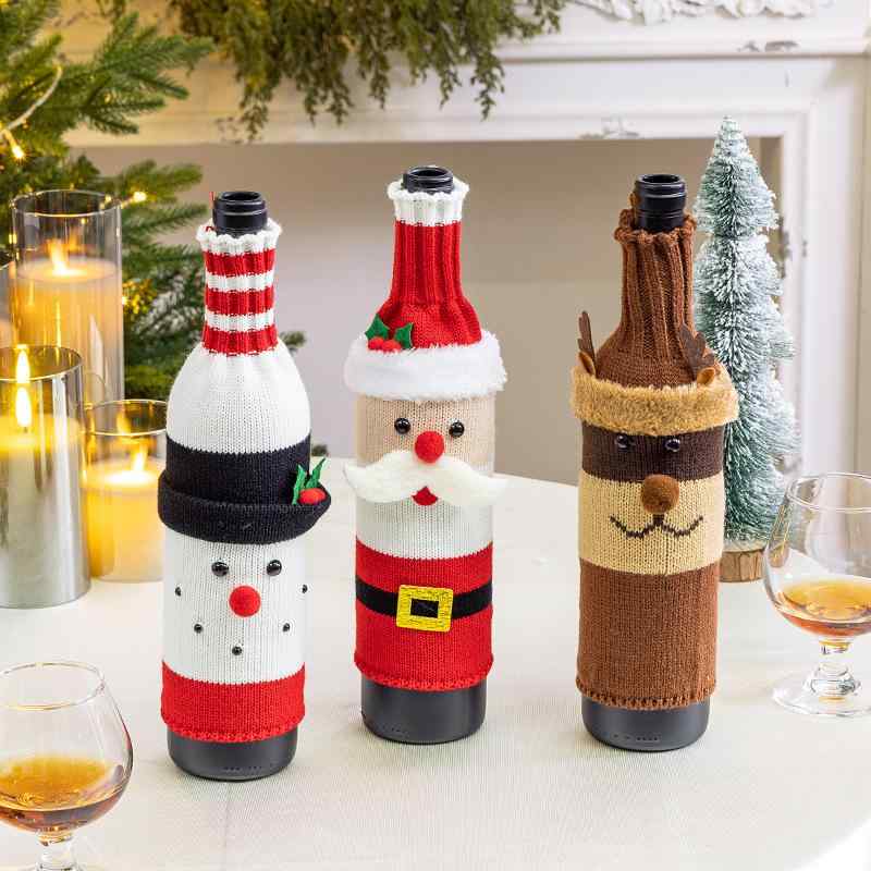 ボトルカバー クリスマス ワイン シャンパン ニット 布製 サンタクロース 雪だるま トナカイ 飾り デコレーション パーティー ホテル レストラン 雰囲気作り おしゃれ かわいい レッド ホワイト ブラウン 秋冬