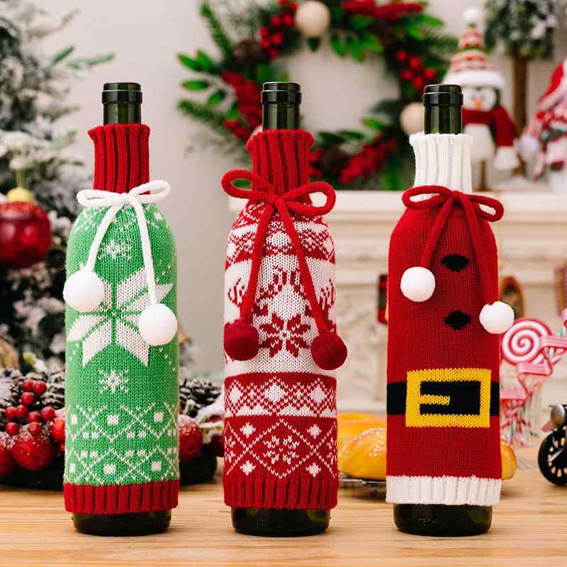 ワインボトルカバー クリスマス 飾り ニット トナカイ 雪の結晶 サンタ 飲食店 ホテル パーティー デコレーション インテリア 秋冬 おしゃれ かわいい 赤 緑 ホワイト 布製 卓上 演出 雑貨 小物 シャンパン