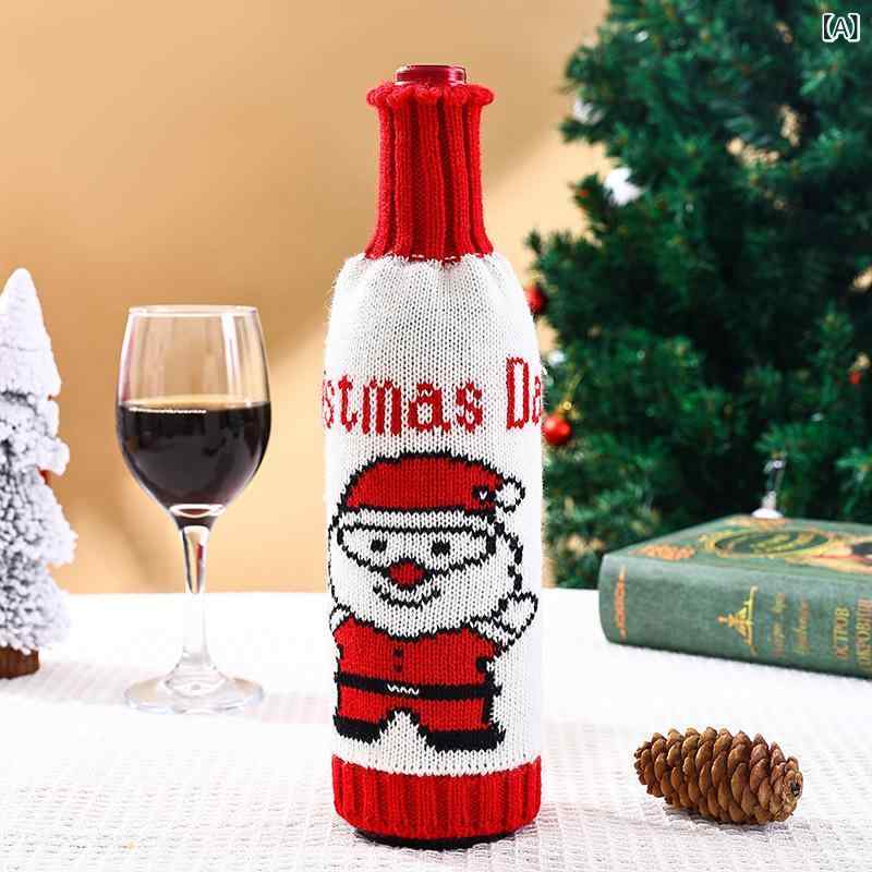 ワインボトルカバー メンズ レディース クリスマス サンタクロース スノーマン トナカイ ニット 編み物 布製 ホームパーティー レストラン デコレーション 秋冬 キッチン雑貨 卓上装飾 赤 青 グレー かわいい おしゃれ 北欧風