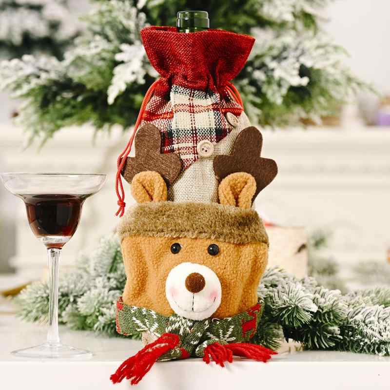 酒瓶カバー クリスマス 飾り 雑貨 インテリア 麻 リネン チェック柄 ボタン サンタクロース 雪だるま ..