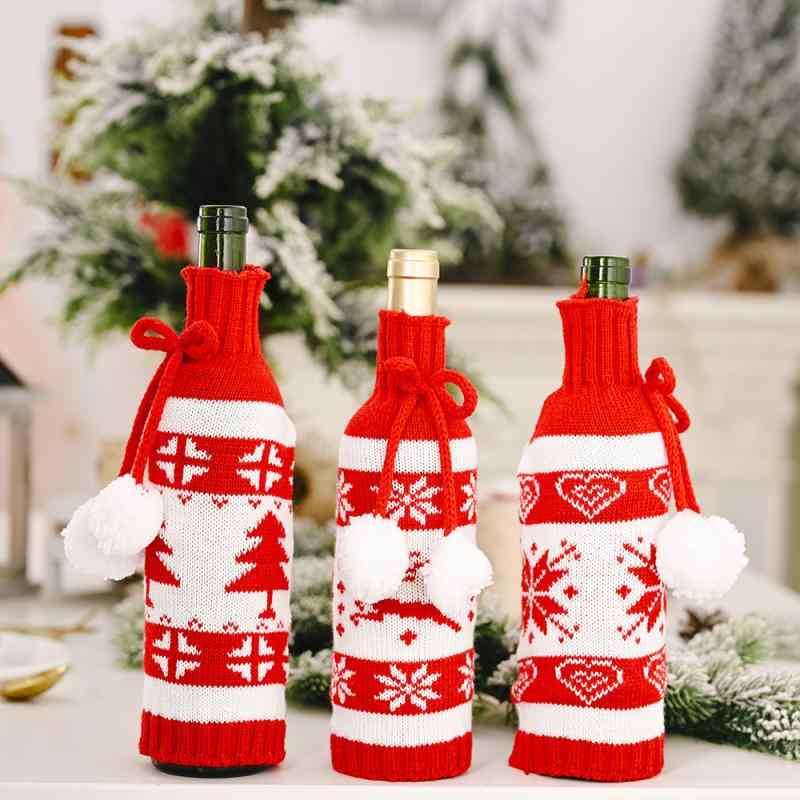 ワインボトルカバー メンズ レディース クリスマス ニット ポンポン 収納バッグ 保護ケース トナカイ 雪の結晶 ツリー かわいい おしゃれ 韓国 高級感 ポリエステル 秋冬 ホームパーティー 卓上装飾 インテリア 雑貨