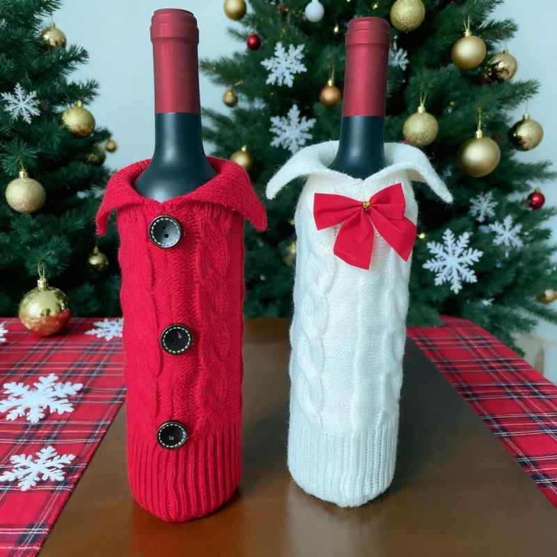 クリスマス雑貨 メンズ レディース ボトルカバー ワインバッグ 装飾 デコレーション インテリア 家庭用 飲食店 ホームパーティー 演出 ニット 伸縮性 欧風 赤 白 雰囲気作り おしゃれ かわいい ポリエステル 秋冬