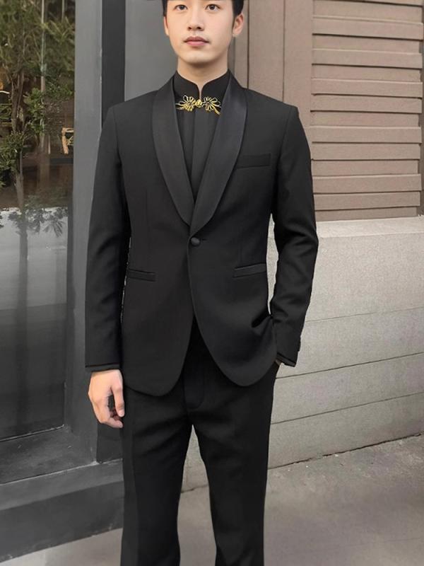 Other - スーツ メンズ 男性用 セットアップ 中山服 チャイナ風 モダンチャイナ 礼服 結婚式 披露宴 パーティー スリムフィット タイト ショールカラー 高級感 冠婚葬祭 ブラック オールシーズン 紳士服 上下セット ビジネス フォーマル