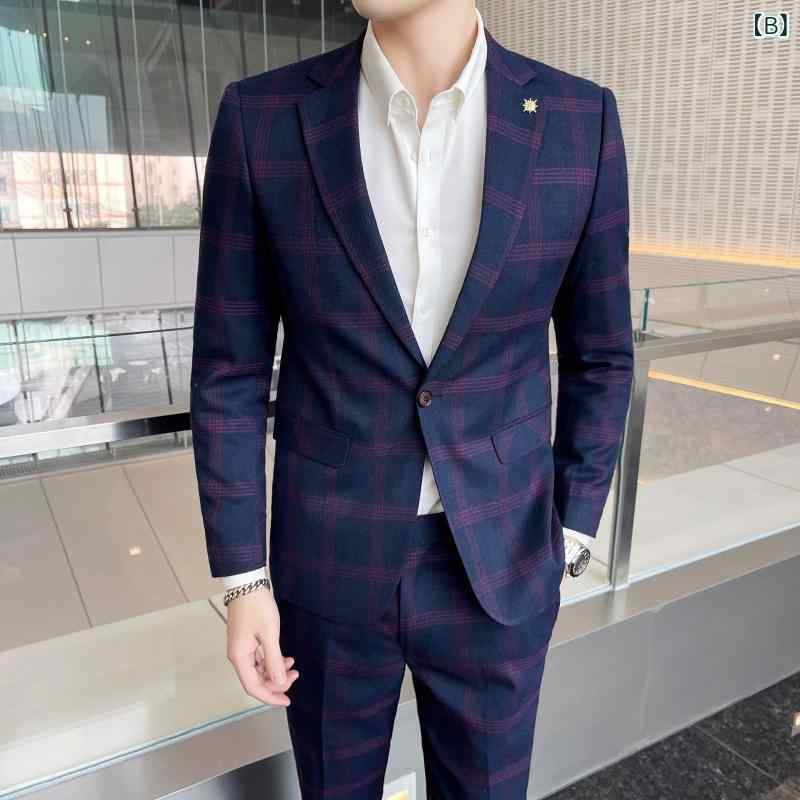 スーツ メンズ セットアップ 上下セット テーラードジャケット スラックス 紳士服 韓国 礼服 結婚式 披露宴 二次会 高級感 スリム スタイリッシュ シングル 春秋 イエロー ネイビー ブルー ポリエステル レーヨン