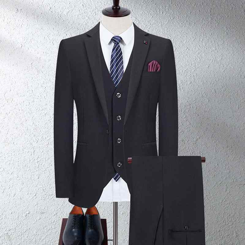 乐天商城 - スーツ メンズ スリーピース 3点セット セットアップ 礼服 スリム 細身 結婚式 ビジネス 冠婚葬祭 シングル 1つボタン 無地 春秋 紳士服 ジャケット ベスト スラックス パンツ ブラック 合成繊維混紡 成人式