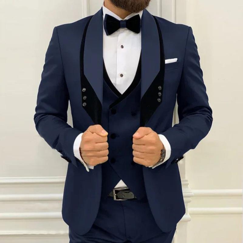 Other - スーツ メンズ セットアップ 3点 スリーピース 紳士服 スリムフィット ビジネス 結婚式 パーティー 礼服 1つボタン ピークドラペル 無地 フォーマル 春夏 軽量 通気性 高級感 シングル ネイビー ブラック ホワイト