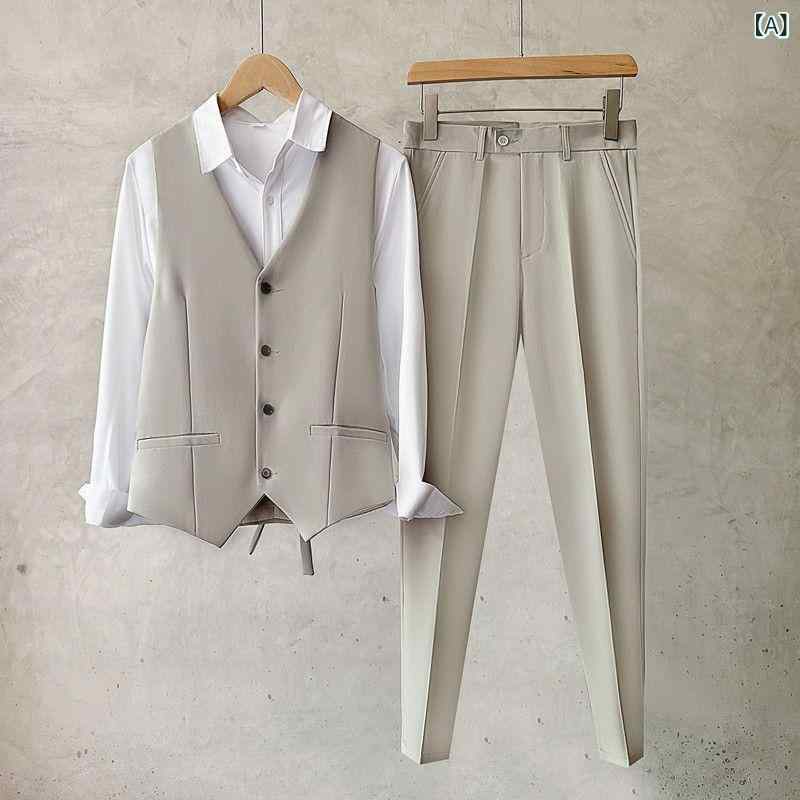 セットアップ メンズ ジレ ベスト シャツ スラックス パンツ 結婚式 二次会 フォーマル 礼服 切り替え スリム タイト スタイリッシュ 韓国 高級感 ポリエステル レーヨン ブラック グレー ホワイト